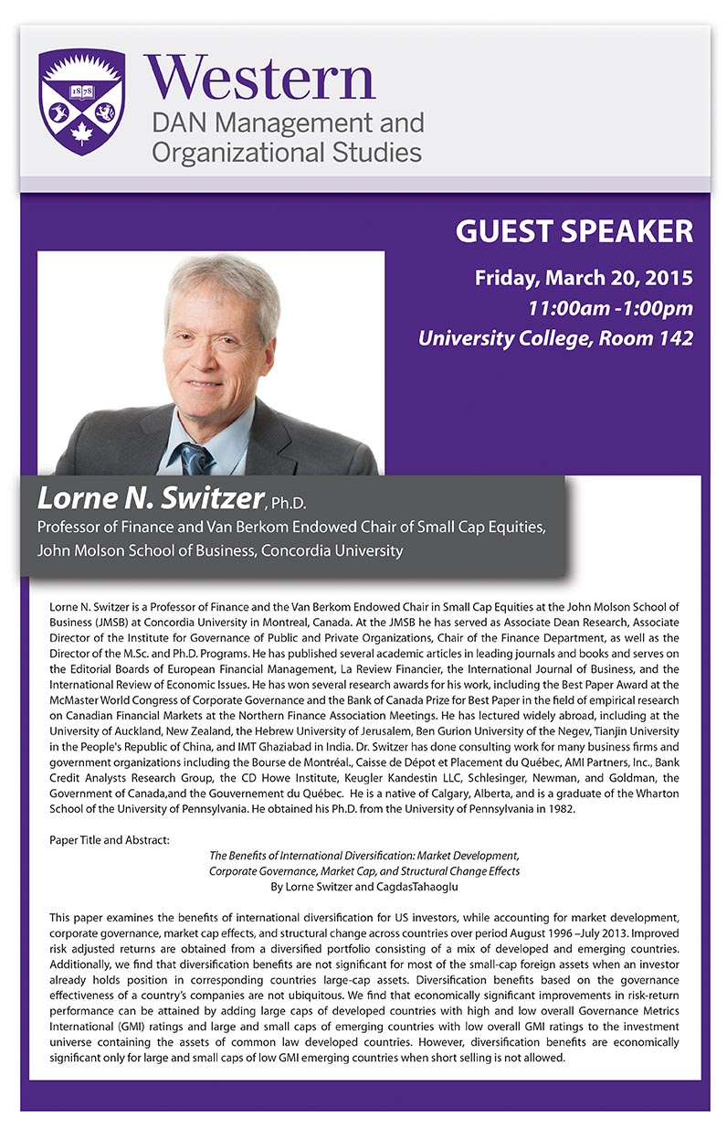 Lorne Switzer, Guest Speaker