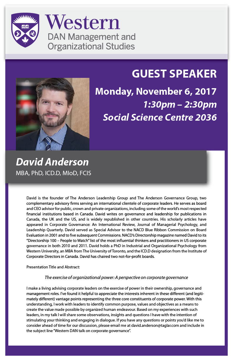 David Anderson Guest Speaker Poster