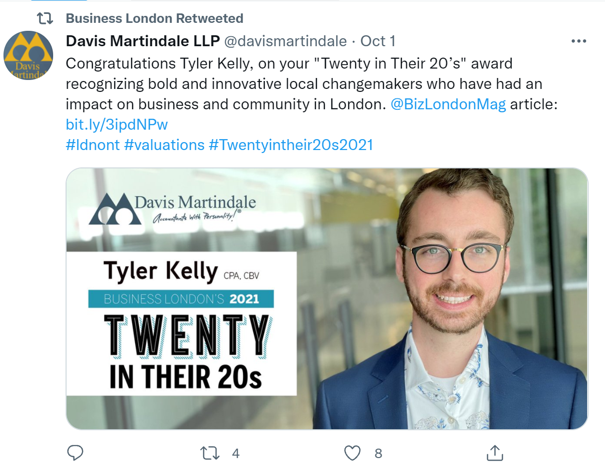 Tyler Kelly Tweet announcing award